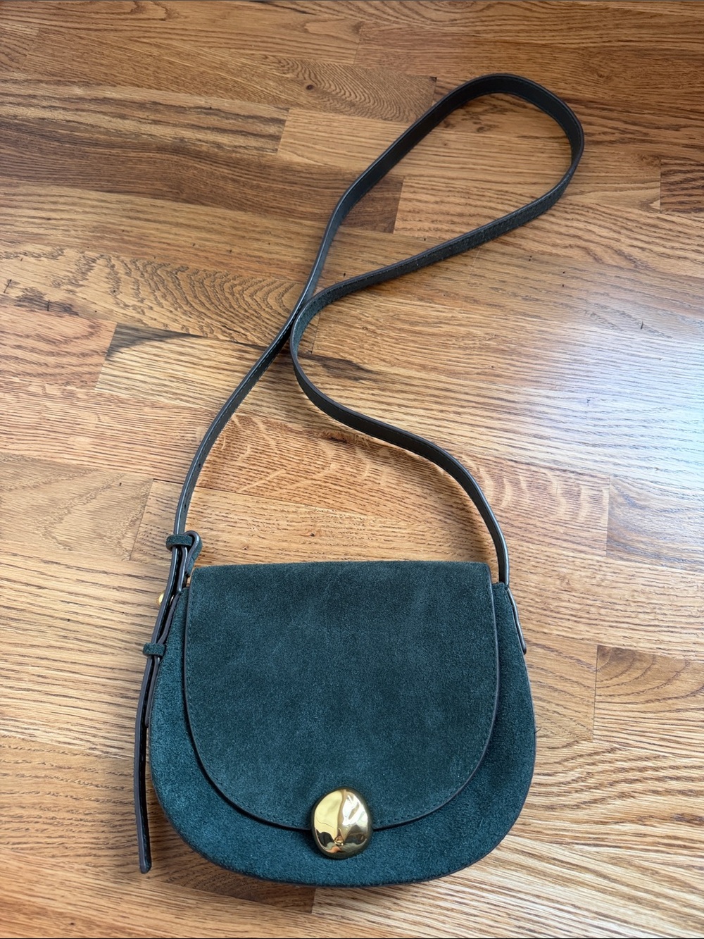Madewell Dark Green Suede Crossbody with Gold Button